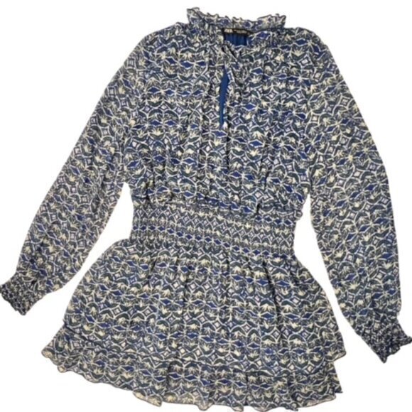 Zara Floral Dress Mini Long Sleeve A-Line Fit & Flare Smocked Waist Light Small - Picture 7 of 14